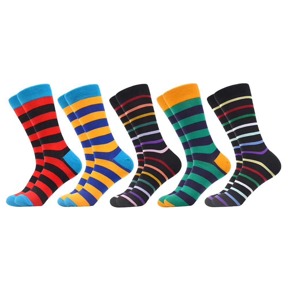 

SANZETTI Funny Men's Crew Socks Striped Colorful Combed Cotton Casual All Seasons Wear Socks