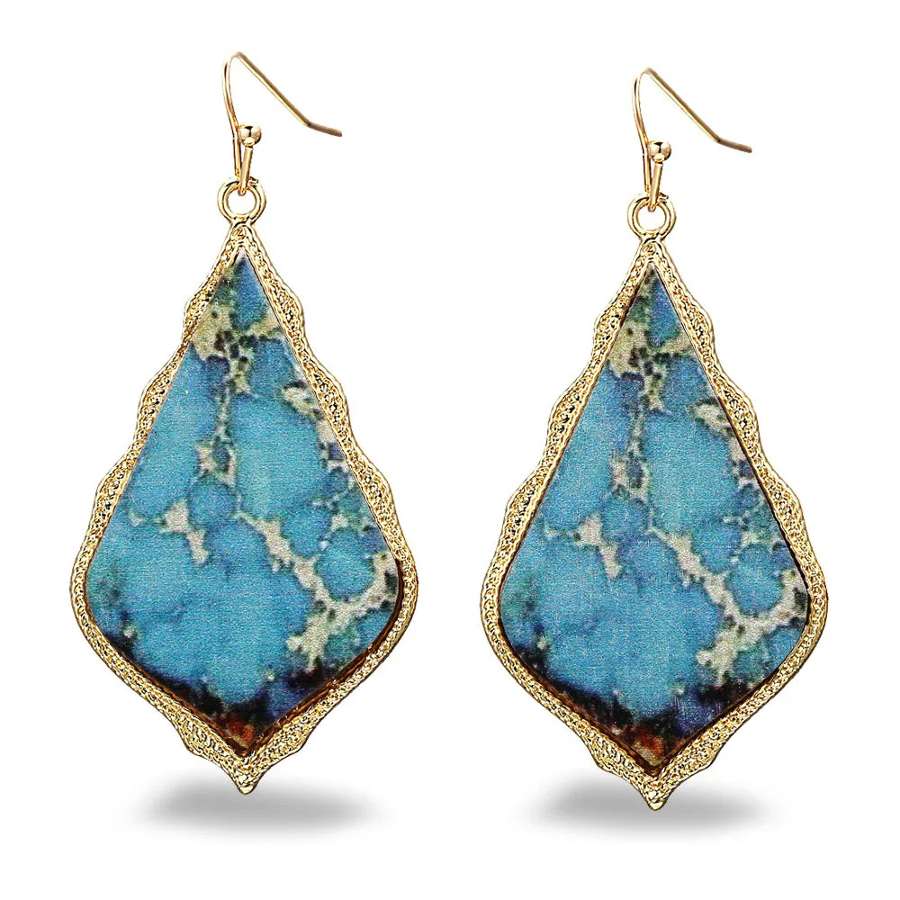 Классические синие серьги гвоздики с масляным рисунком ювелирные изделия для