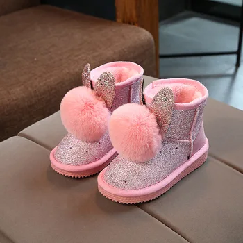 

Warm Plush Girls Snow Boots 2020 Children New Martin Boots Waterproof Sequins Winter Kids Boots Fashion Princess Shoes D839