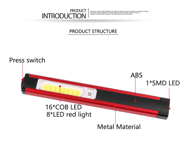 LED COB Work Light USB Rechargeable White or Red Flashlight Magnetic Torch Flexible Inspection Hand Lamp Outdoor Spotlight