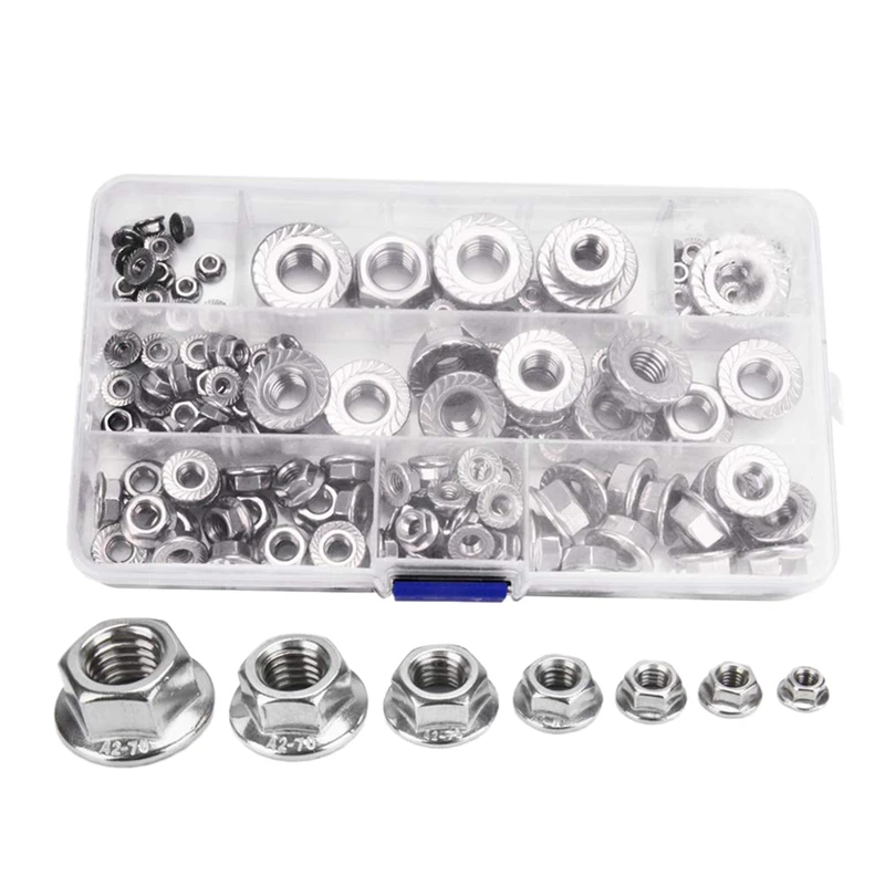 

HLZS-140Pcs M3 M4 M5 M6 M8 M10 M12 Hex Flange Nuts Assortment Kit-304 Stainless Steel