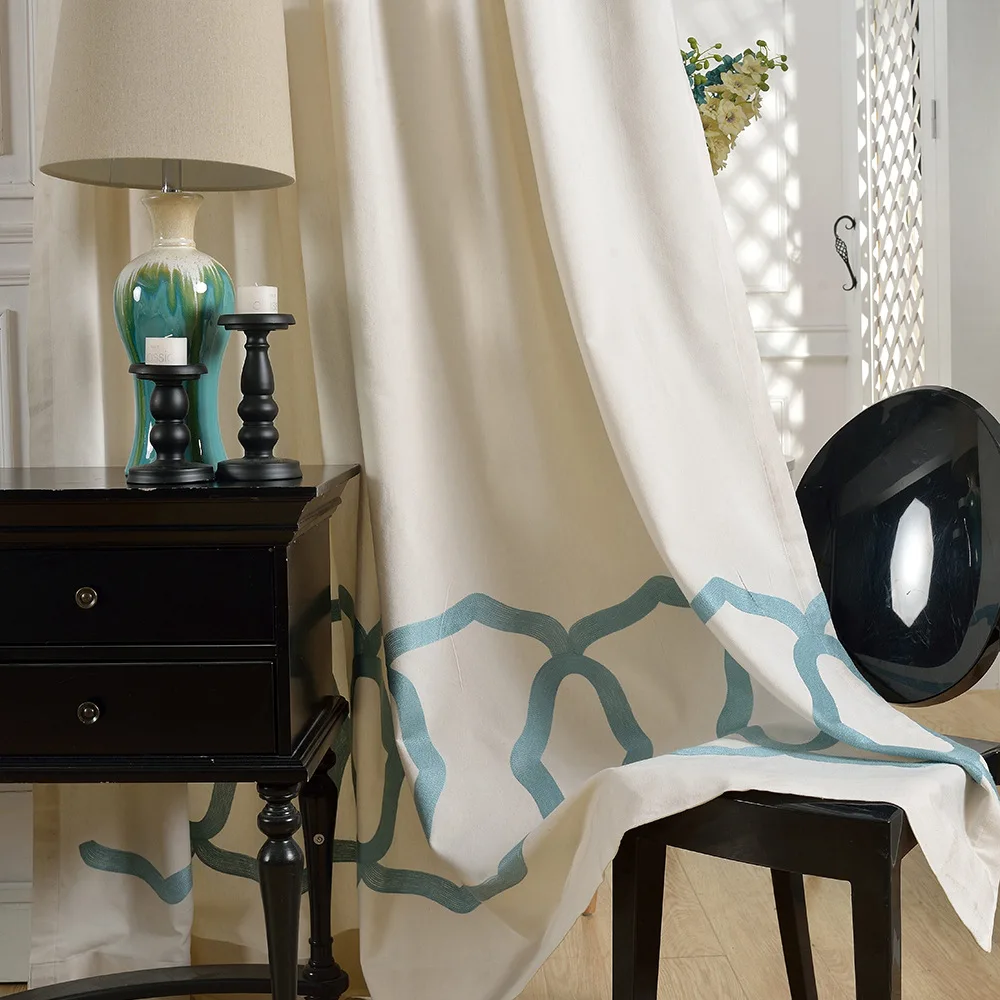 

Modern Simple Cotton and Hemp Embroidery Curtains for Living Dining Room Bedroom.