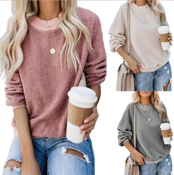 

Women Fleece Sweatshirt Winter Causal Solid O Neck Thick Fluffy Female Pullover Fashion Long Sleeve Soft Plush Warm Women Tops
