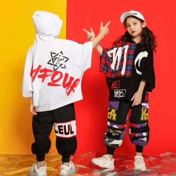 

Girls Boys Outwear Hoodie Jogger Pants T Shirt Hip Hop Clothing Set Jazz Dance Costumes Kids Concert Ballroom Dancing Clothes
