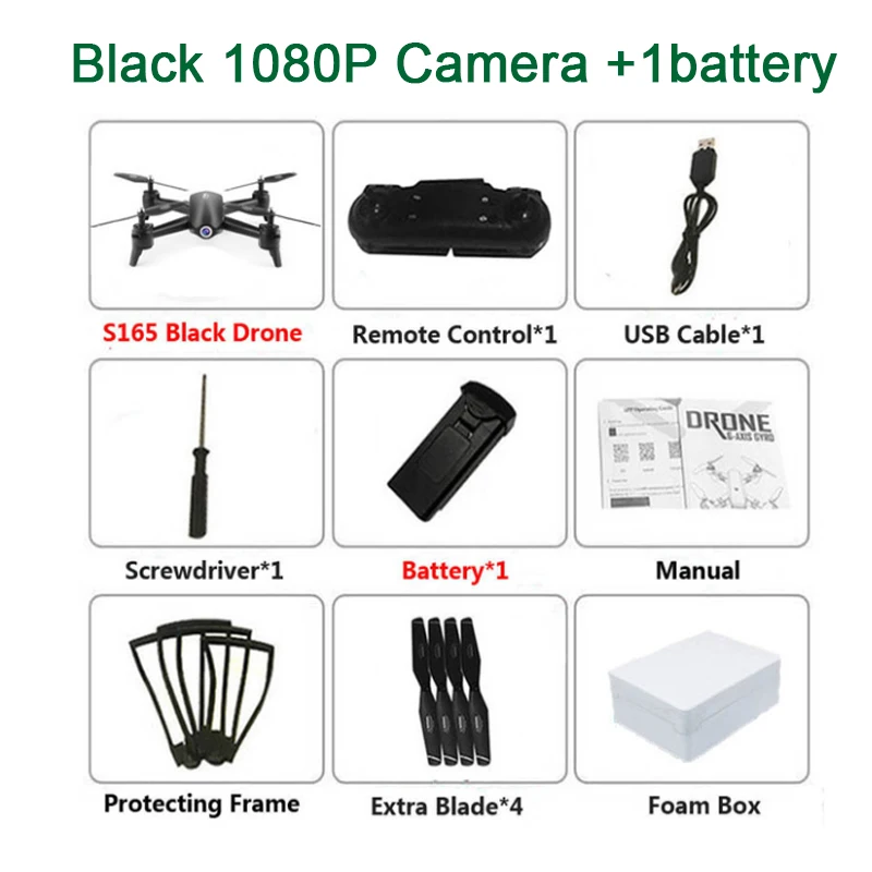 black 1080P ba 1 4K Drone S165 оптическое позиционирование потока двойная камера интеллектуальное следование RC вертолет HD Антенна Квадрокоптер с камерой 1080p Дрон 4k - Цвет: black 1080P ba 1