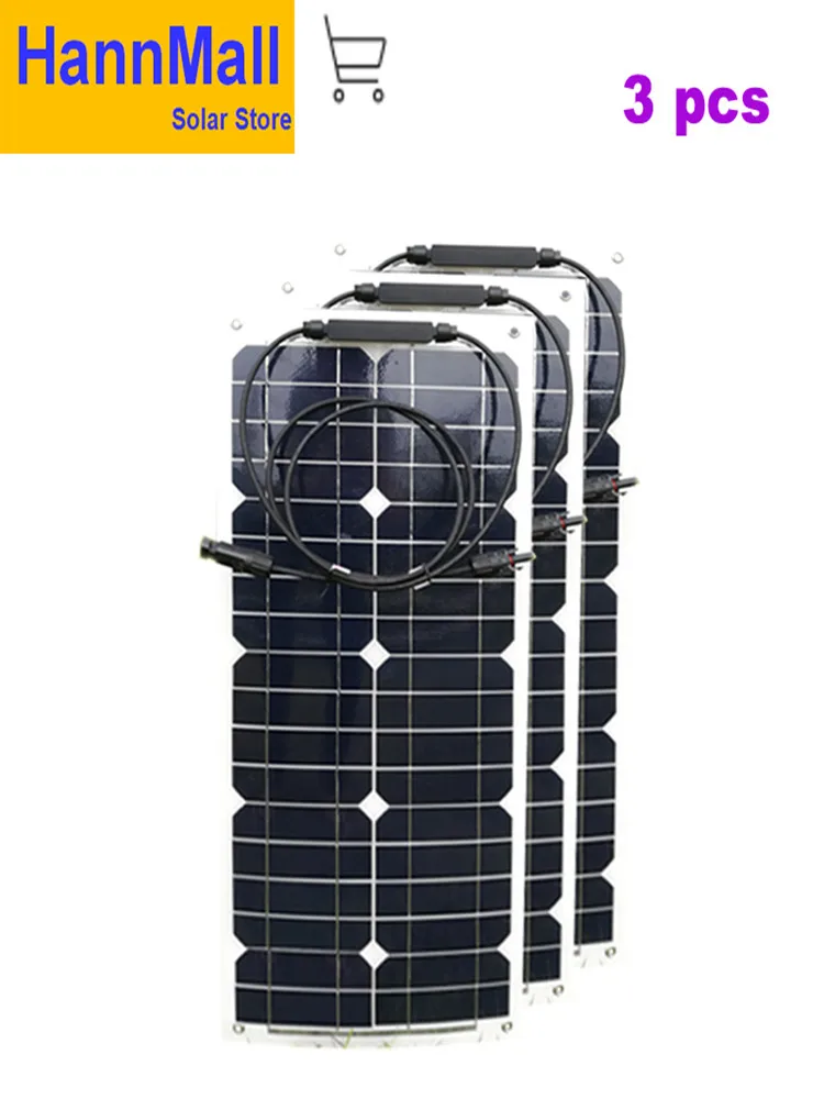 3PCS PET solar panel HannMall Гибкая панель солнечных батарей 12 в 25 Вт солнечное зарядное устройство для зарядки автомобильного аккумулятора 18 в Монокристаллический Модуль для дома - Цвет: 3PCS PET solar panel