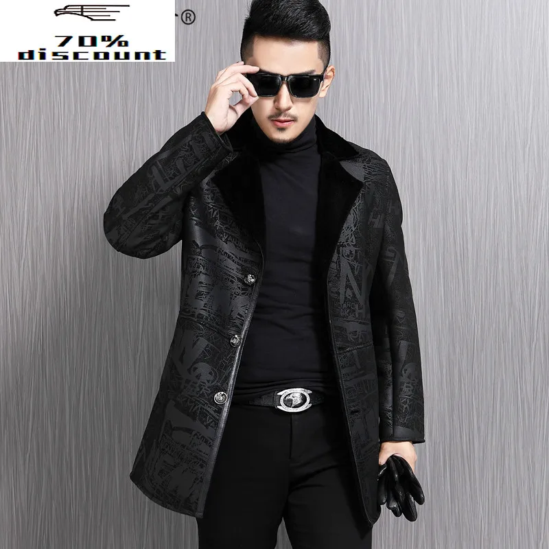 

Genuine Jacket Jacket Men Winter Sheepskin Coat for Men Real Wool Lining Slim Fit Chaqueta Cuero Hombre 20L-205 KJ3849