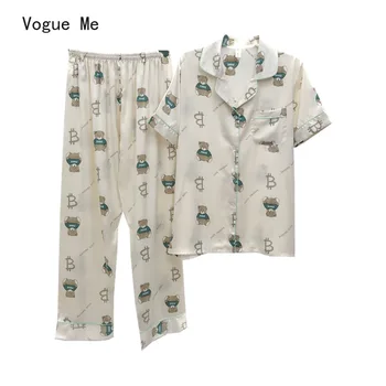 

Summer Sexy Women Short-Sleeved Pants Pajamas Two Piece Suit Silk Thin Homewear Sleepwear Nightdress