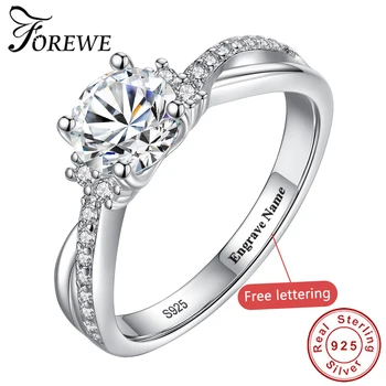 

Forewe Zirconia Round Crystal 925 Sterling Silver Ring Female Engagement Ring Vintage Bridal Wedding Rings for Women