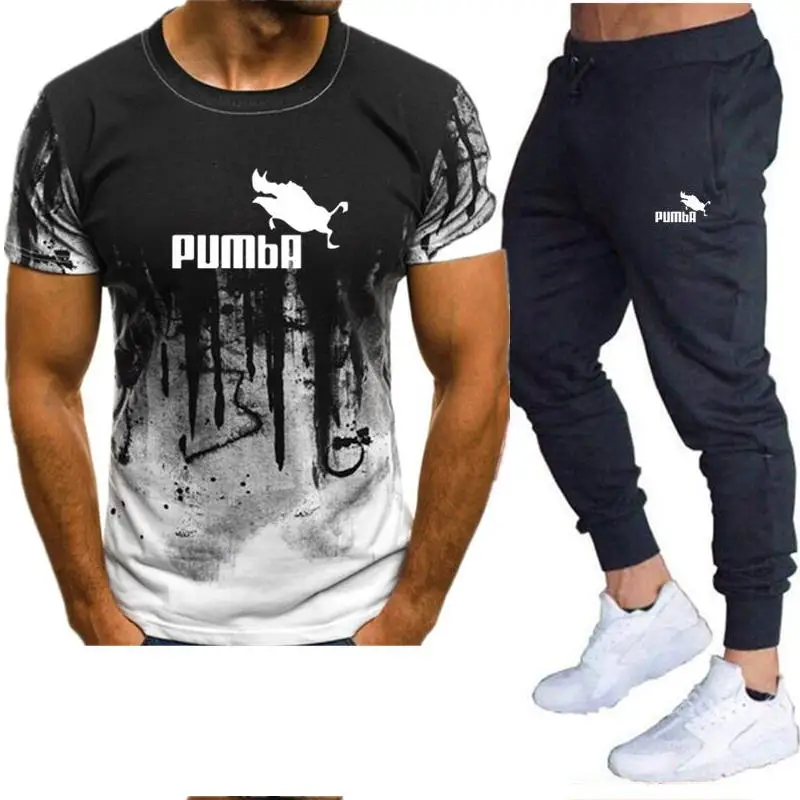 

Summer new fashion trend men's suit personalized fashion printing sports short-sleeved T-shirt + sports casual trousers suit