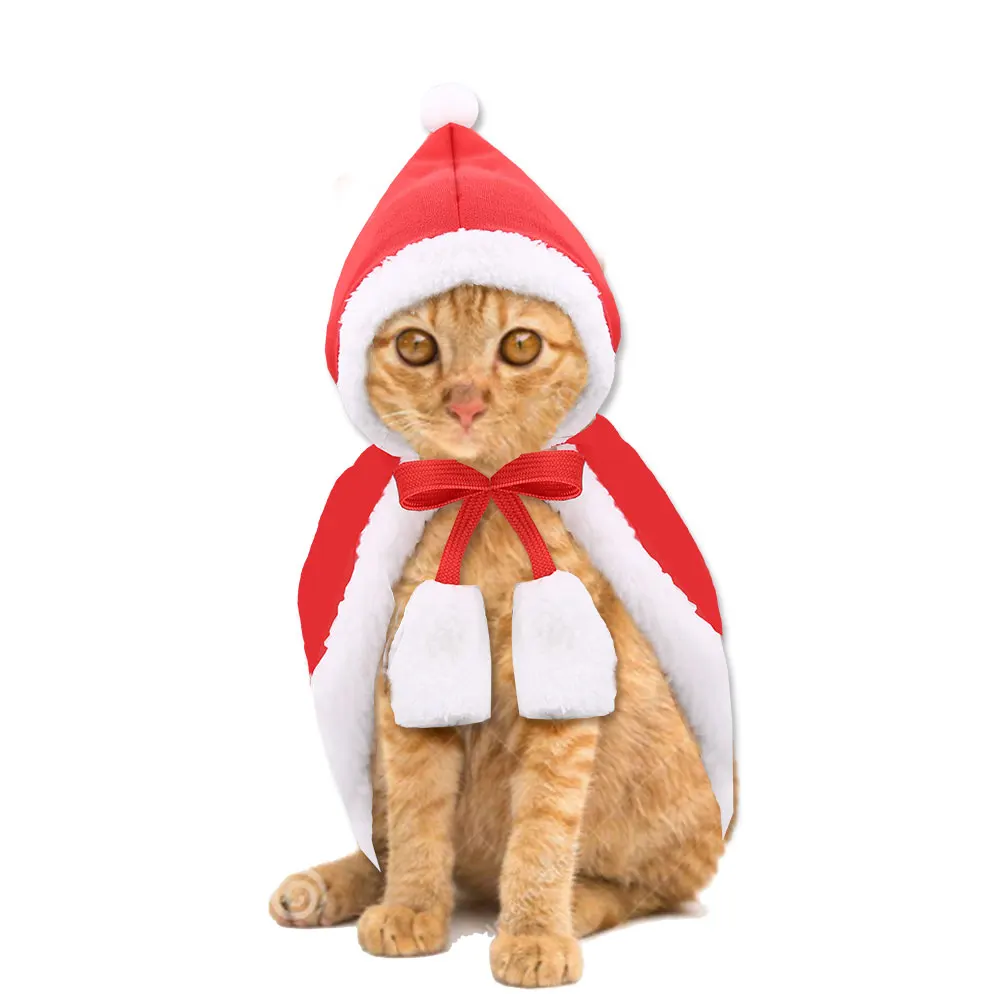 Рождественский плащ для домашних животных кота одежда костюм для кошки, собаки Костюмы Санта-Клауса на зиму с изображением рождественских тем и животных для маленьких собак, одежда из хлопка для кошек и собак