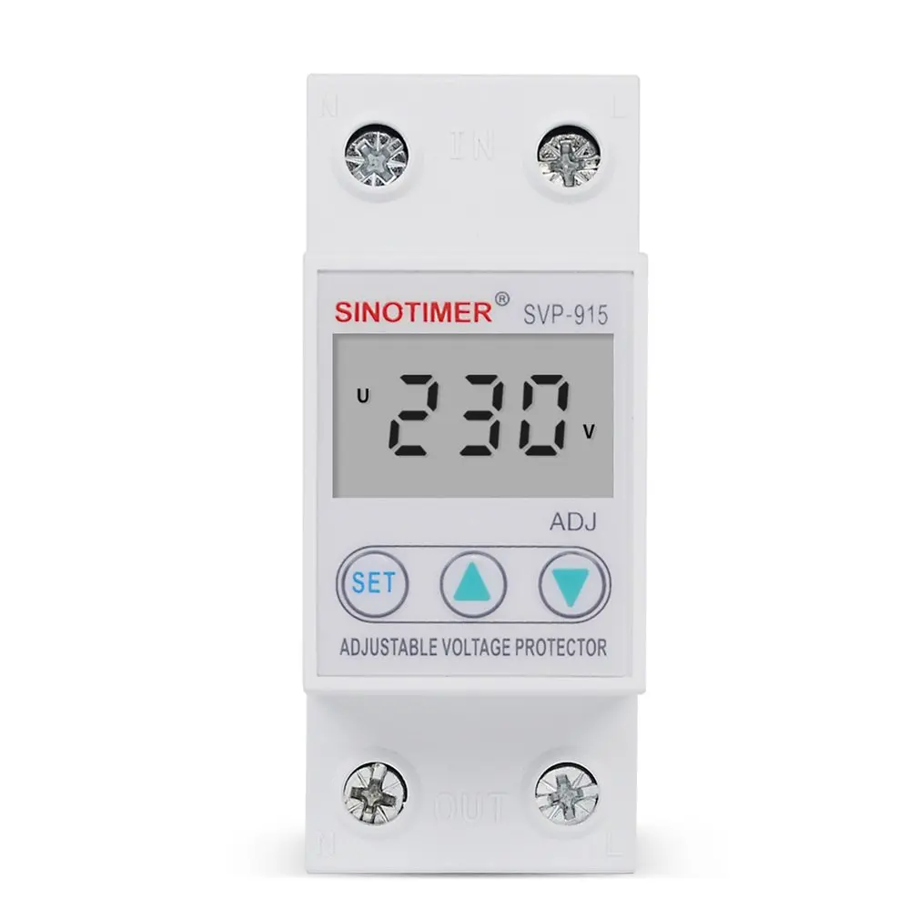 SINOTIMER SVP-915 Напряжение протектор 230V 40A/63A Регулируемый автоматическое восстановление под/над релейный выключатель защитное устройство с ЖК-дисплей