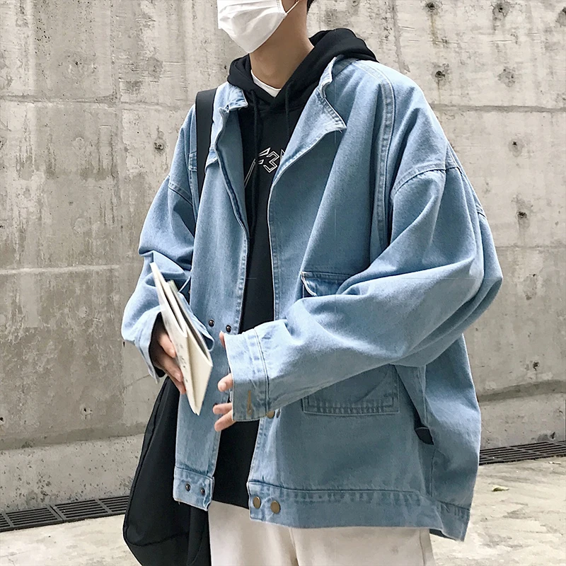 

Spring Denim Jacket Men's Fashion Washed Retro Casual Denim Jackets Mens Streetwear Wild Loose Hip Hop Bomber Jacket Men