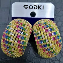 GODKI, модные, шикарные, широкие, массивные серьги-гвоздики для женщин, свадебные с кубическим Цирконом трехцветные серьги, ювелирные аксессуары