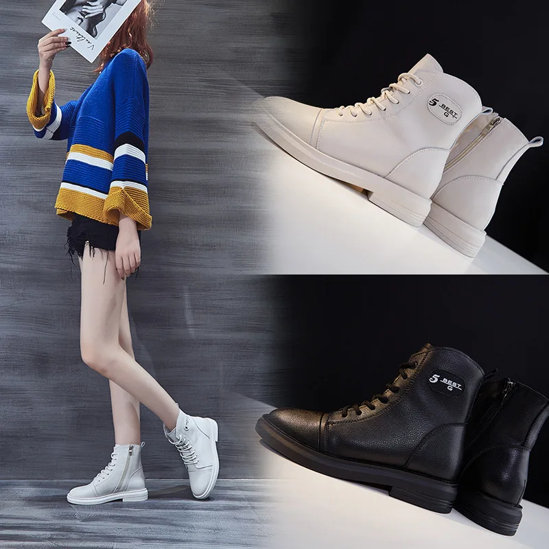 

Winter plus Velvet WOMEN'S Genuine Leather Boots Autumn And Winter New Style Celebrity Style WOMEN'S Ankle Boots Mid-top Slimmin