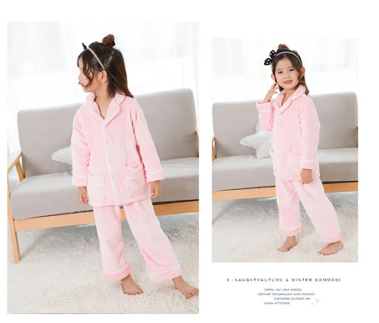 Коллекция года, детские пижамы на осень-зиму фланелевые пижамы с длинными рукавами для мальчиков и девочек Вельветовая Домашняя одежда костюм для девочек