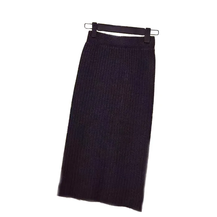 

Women's 2019 New Knitted Skirt Women's Autumn Winter Solid Color Long Fashion Patchwork Straight