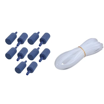

Hot 10Pcs 14.5Mm x 25Mm Mineral Bubble Release Aquarium Air Stone Airstone Blue & 1Pcs 4 x 6 Mm Oxygen Pump Hose for Air Bubble