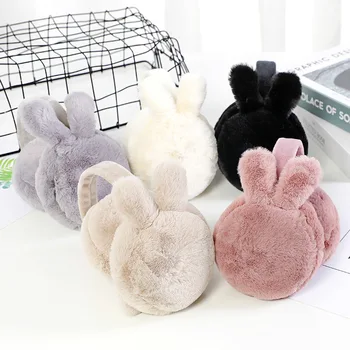 

Winter Cute Warm Earmuff For Girls Plush Rabbit Shape Earcap Children Lovely Solid Color Earmuffs Sweet Ear Accessories