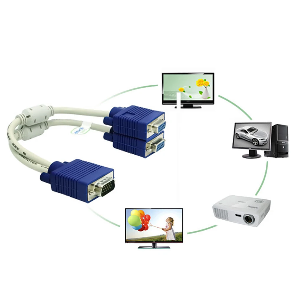 15Pin VGA 1 папа на двойной 2 мама монитор Y адаптер сплиттер видео кабель | Электроника