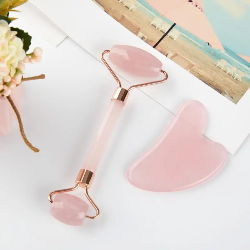 

Rose Resin Guasha Set Facial Roller Stone Board Massager Face Slimming Body Relax Massager Acupuncture Scraper Plate Plastic