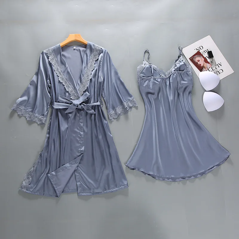 Летний ночной халат, сексуальный женский комплект из 2 предметов, топ на бретелях, комплекты для сна, повседневные пижамы, домашняя ночная рубашка, халат для сна, банное платье