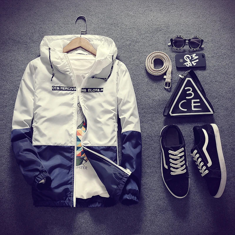 Promotion Men Casual Spring Autumn Lightweight Jacket 2019 New Arrival Hooded Contrast Color Zipper up Jackets Outwear Cheap