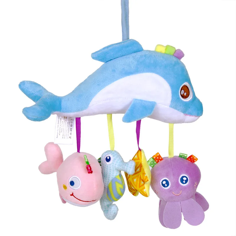 

Plush Cartoon Animal Crib Mobile Baby Rattles with Teether Bed Hanging Newborns Toy for Stroller Infant Kids Educational Toys