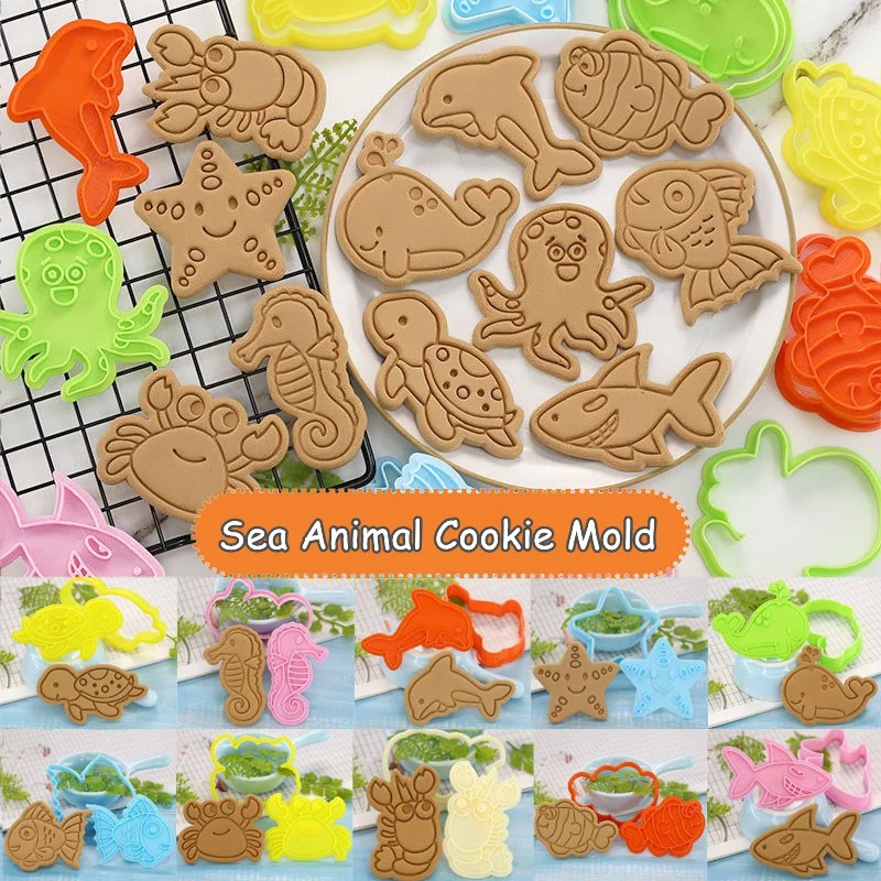 

3D Three-dimensional Marine Animal Cartoon Biscuit Mold Household Cookie Baking Tools DIY Fondant Press Kitchen Supplies