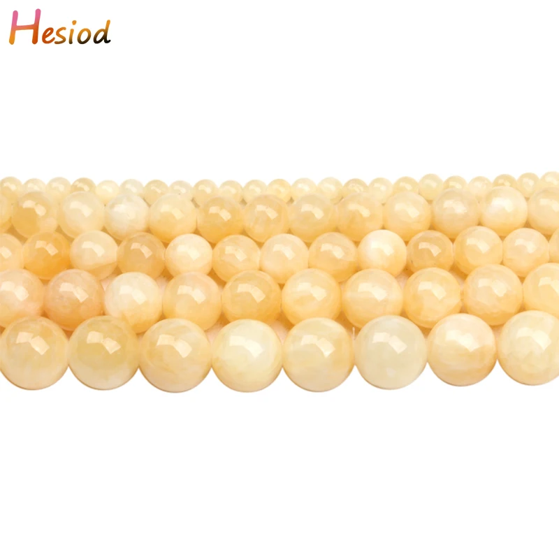 Hesiod Natural Stone Beads Yellow Topazes Jades Round Loose 4/6/8/10/12MM Fit Diy Handmade Fashion Jewelry Making | Украшения и