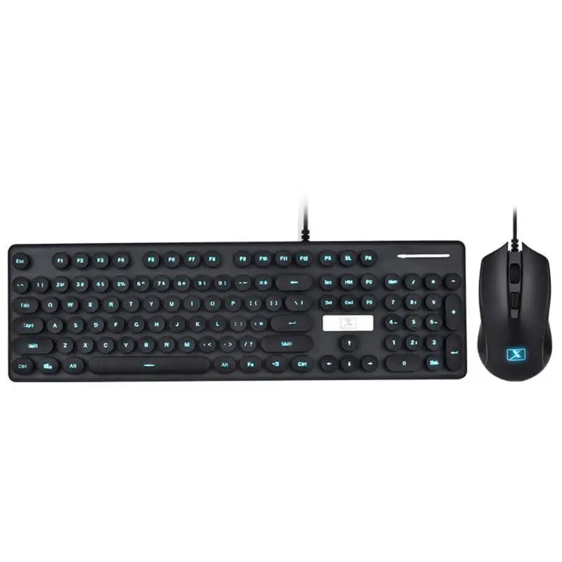 Black VODOOL N518 USB Wired Steampunk Retro Gaming Keyboard Mouse Set Round Keycap Backlight Gamer Keyboard Mice For Laptop Desktop PC - Color: Black