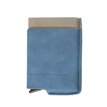 

Blue High-Grade Leather Cards Holder Metal Stainless Steel Business Cards Box Business Gifts Small And Portable Card Holder
