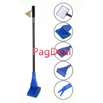 

5 in 1 Aquarium Glass Tank Cleaner Set Fish Net Gravel Rake Algae Scraper Fork Sponge Brush Aquatic Clean Tool Kit