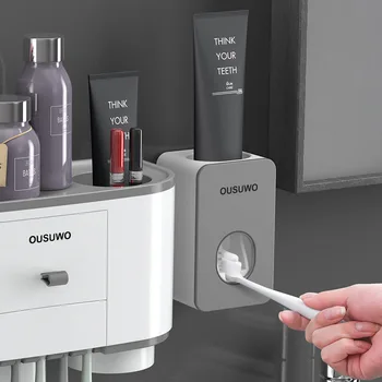

Bathroom Free Punching Wall-mounted Automatic Toothpaste Toothbrush Holder Multi-function Rack Toothbrush Rack