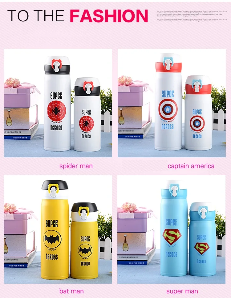 Термос 304 из нержавеющей стали, бутылка супергероя Copo Termico, Бэтмен Termos, суперчеловек-паук, чашка для воды для маленьких детей, подарочные кружки