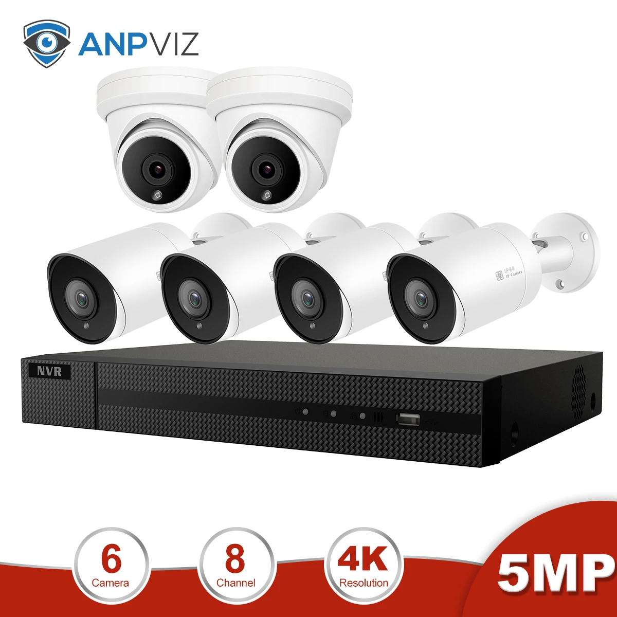 2-Dome 4-Bullet kit Anpviz 8CH 4K NVR 5MP купол/Пуля смешанный POE Комплект ip-камеры для дома/улицы системы безопасности CCTV видеонаблюдение NVR комплект - Цвет: 2-Dome 4-Bullet kit