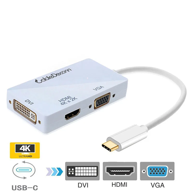 

3-in-1 USB C Type-C To HDMI VGA DVI Cable Adapter for Macbook Pro DELL XPS13 Samsung S8 Multiport Cable 1080P 4K Ultra HD