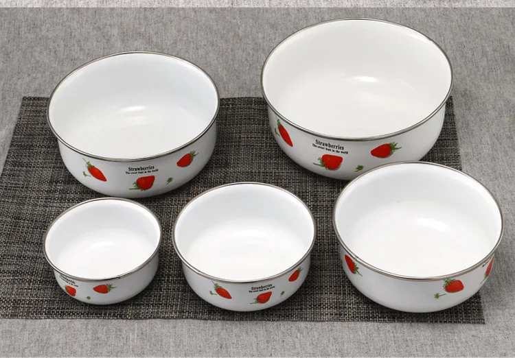 5 шт. классический эмалированный набор чаши для десерта суповой салатный пищевой чаши с уплотнением пластиковая крышка