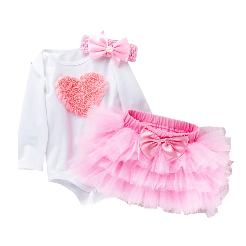 

Baby Girls First Valentine's Day Dress Costume Infant Long Sleeve Lace Love Pattern Vestido Cute Layered Party Princess Dresses