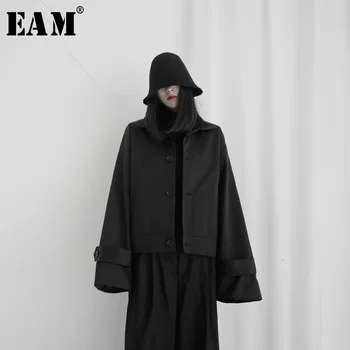 

[EAM] Loose Fit Black Brief Temperament Short Jacket New Lapel Long Sleeve Women Coat Fashion Tide Spring Autumn 2020 19A-a608