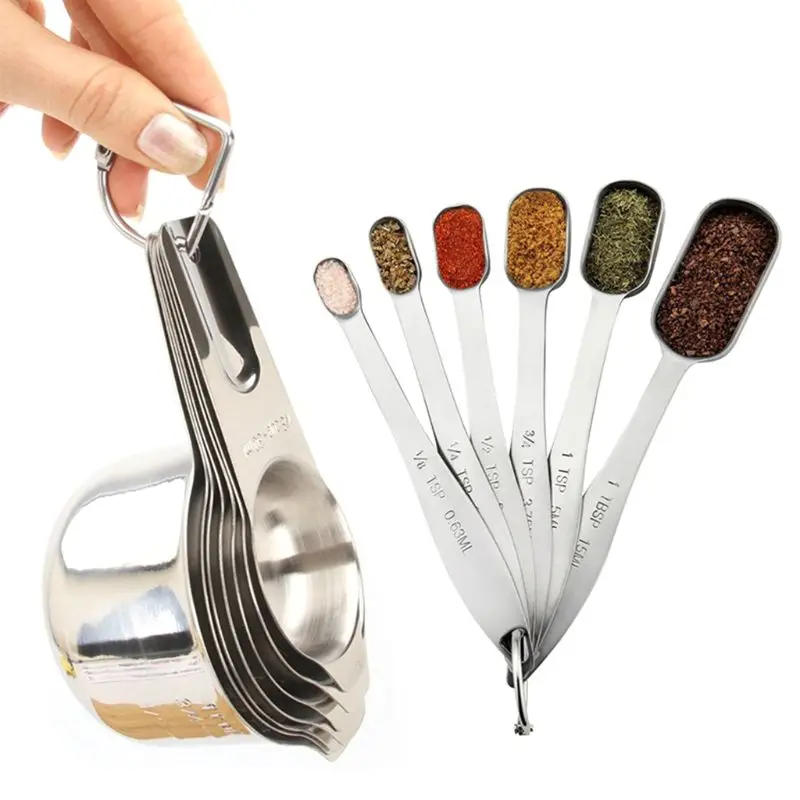 

13-piece Measuring Cups and Spoons Set, Stainless Steel Heavy Duty Good Grips with Ring Connector Cake Baking and Kitchen Utensi