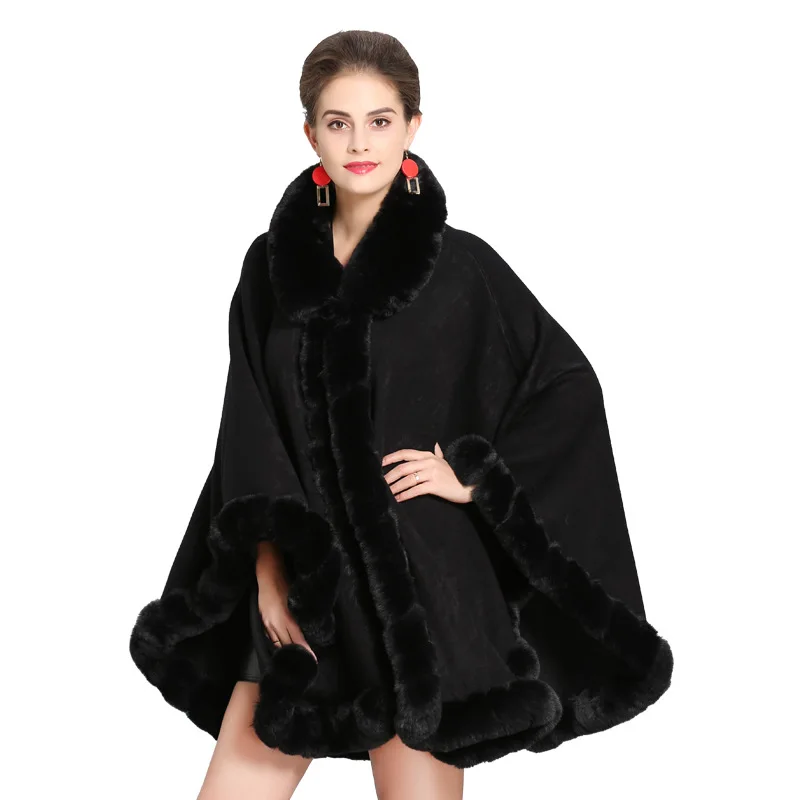 

SWONCO Winter Jackets Coat Women Long Cape Faux Fox Fur Poncho 2019 Winter Warm Fur Cloak For Women Capes And Poncho Free Size