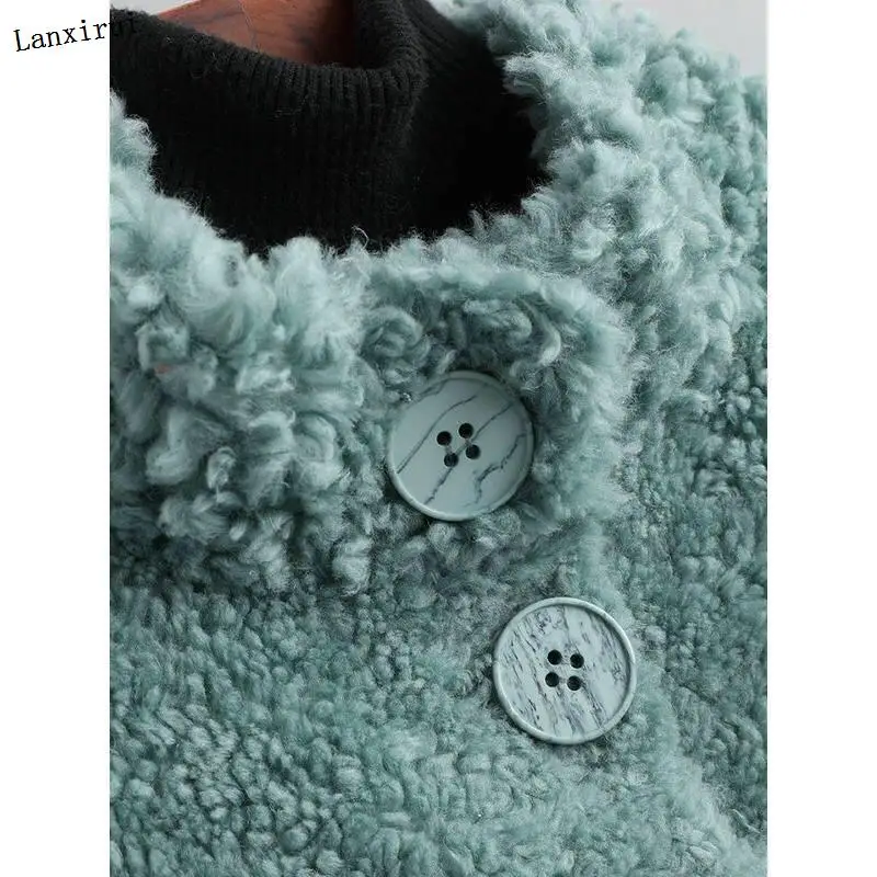 100% Real Wool Fur Coat Sheep Shearling Autumn