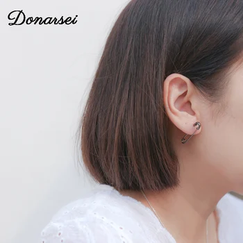 

Donarsei 925 Sterling Silver Simple Safety Pin Earrings For Women Minimalist Silver Paperclip Stud Earrings Ear Threader