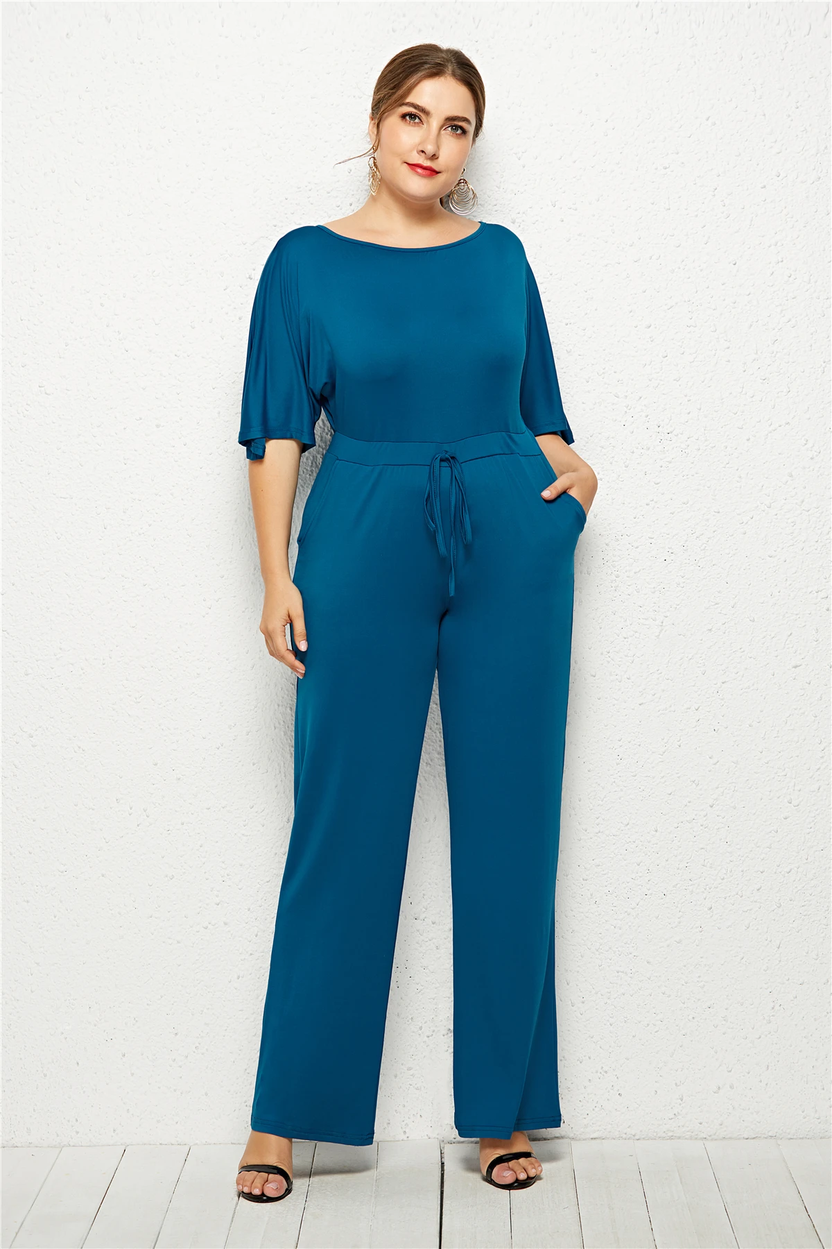 

2019 New Summer Fashion womenCasual loose solid color wide leg pants piece long pants jumpsuit Office Lady Jumpsuit FP6019
