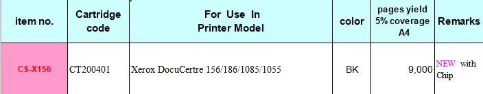 CS-X156) BK совместимый картридж с тонером для Xerox DocuCertre 156 186 1085 1055 CT200401 bk 9k