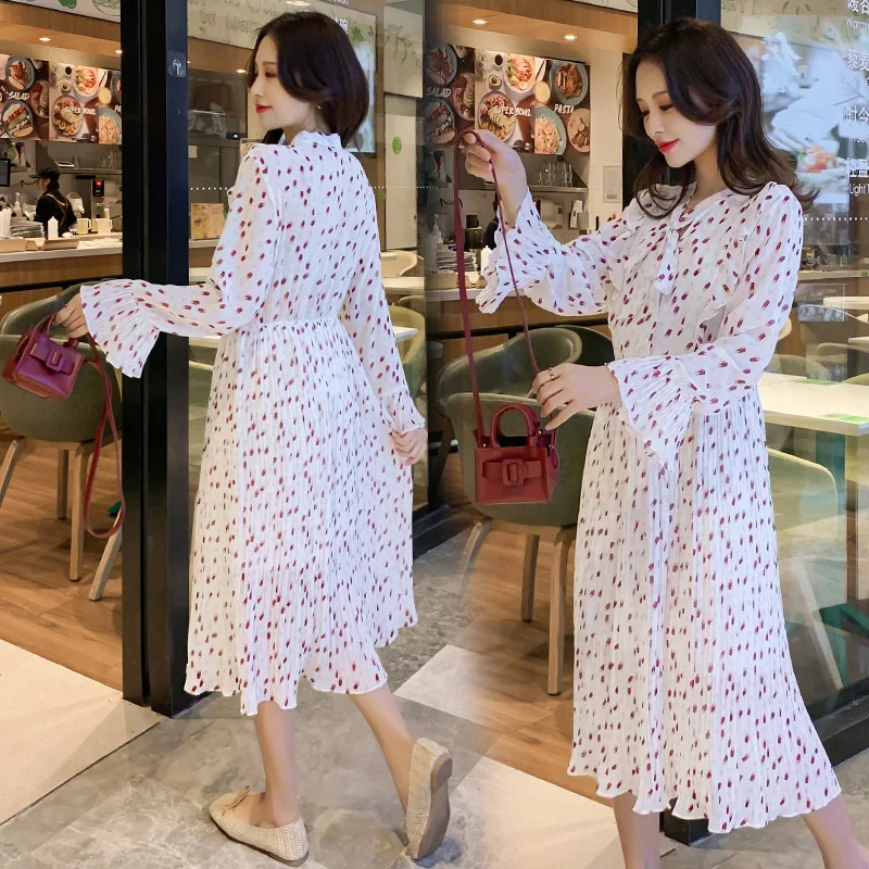 

2020 Spring And Summer New Style Korean-style Fashion Loose Pregnant Women Spring Clothing Chiffon Floral Dress