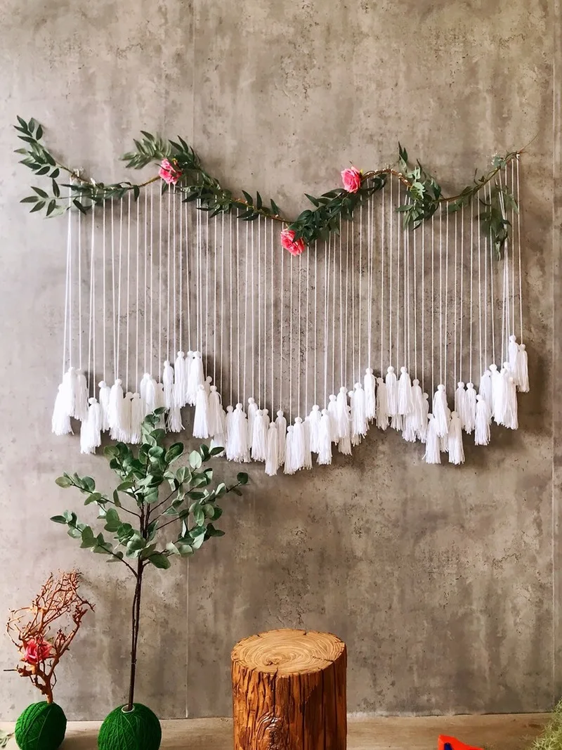 

Nordic Hand-woven Macrame Wall Hanging Hotel Wedding Ceremony Ornaments Curtain Partition Wall Tapestry Blanket Gift Boho Decor