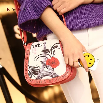 

New Fashion Paris Women Printing PU Leather Messenger Bag Lady Shoulder Bags for Women 2019 Handbag Dark Blue Bolsa Feminina Sac