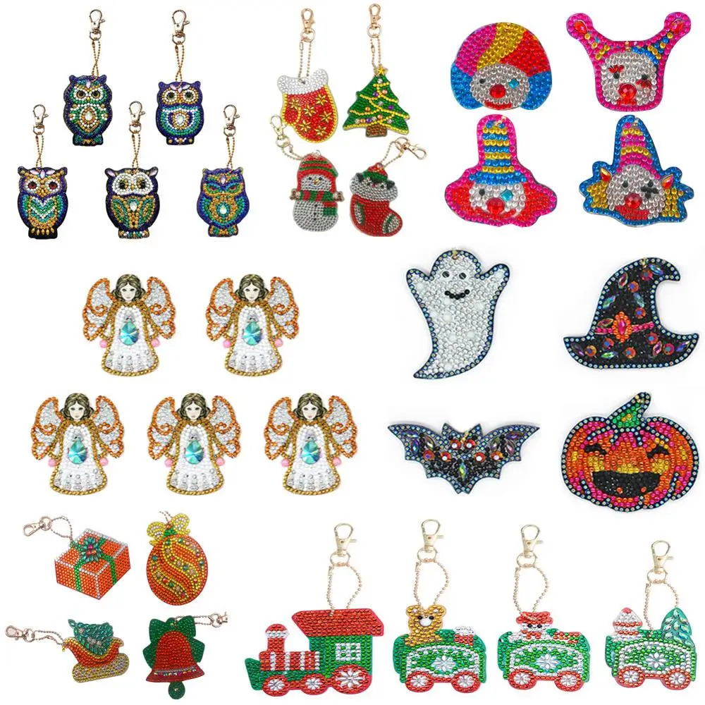 

4pcs DIY Full Drill Special Shaped Diamond Painting Key Rings Women Pendant